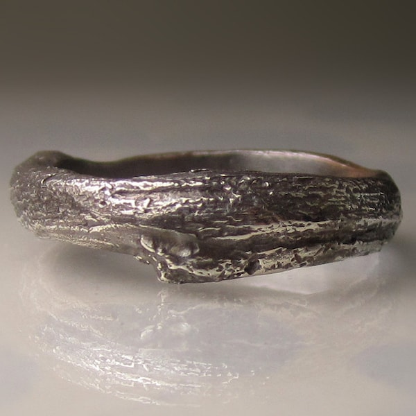 Wide Men's Twig Ring - Oxidized Silver Men's Wedding Band