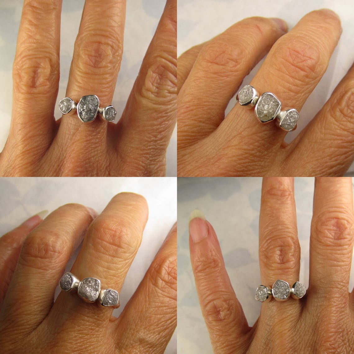Raw Diamond Engagement Ring Three Stone Diamond Ring Custom Etsy
