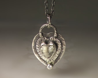 Rough Diamond Pendant, Raw Diamond Hammered Heart Necklace, Rough Heart Shaped Diamond Pendant, 1.32CTS