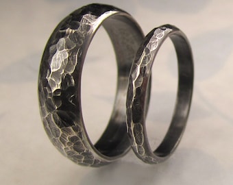 Blackened Sterling Wedding Band Set