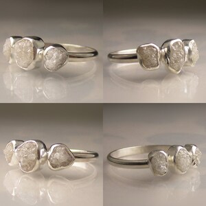 Silver or White Raw Diamond Engagement Ring Three Stone Diamond Ring Custom Recycled Palladium Sterling image 3