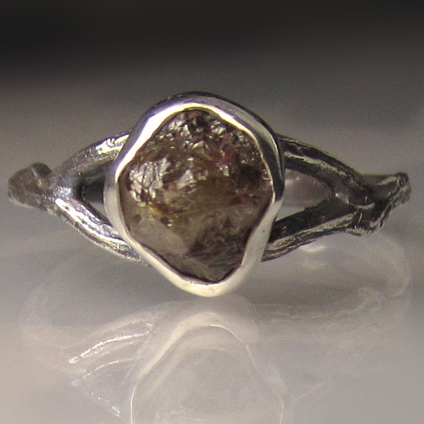 Raw Diamond Twig Ring in Sterling Silver, Engagement Ring - Rough Diamond Ring - 2.10CTS