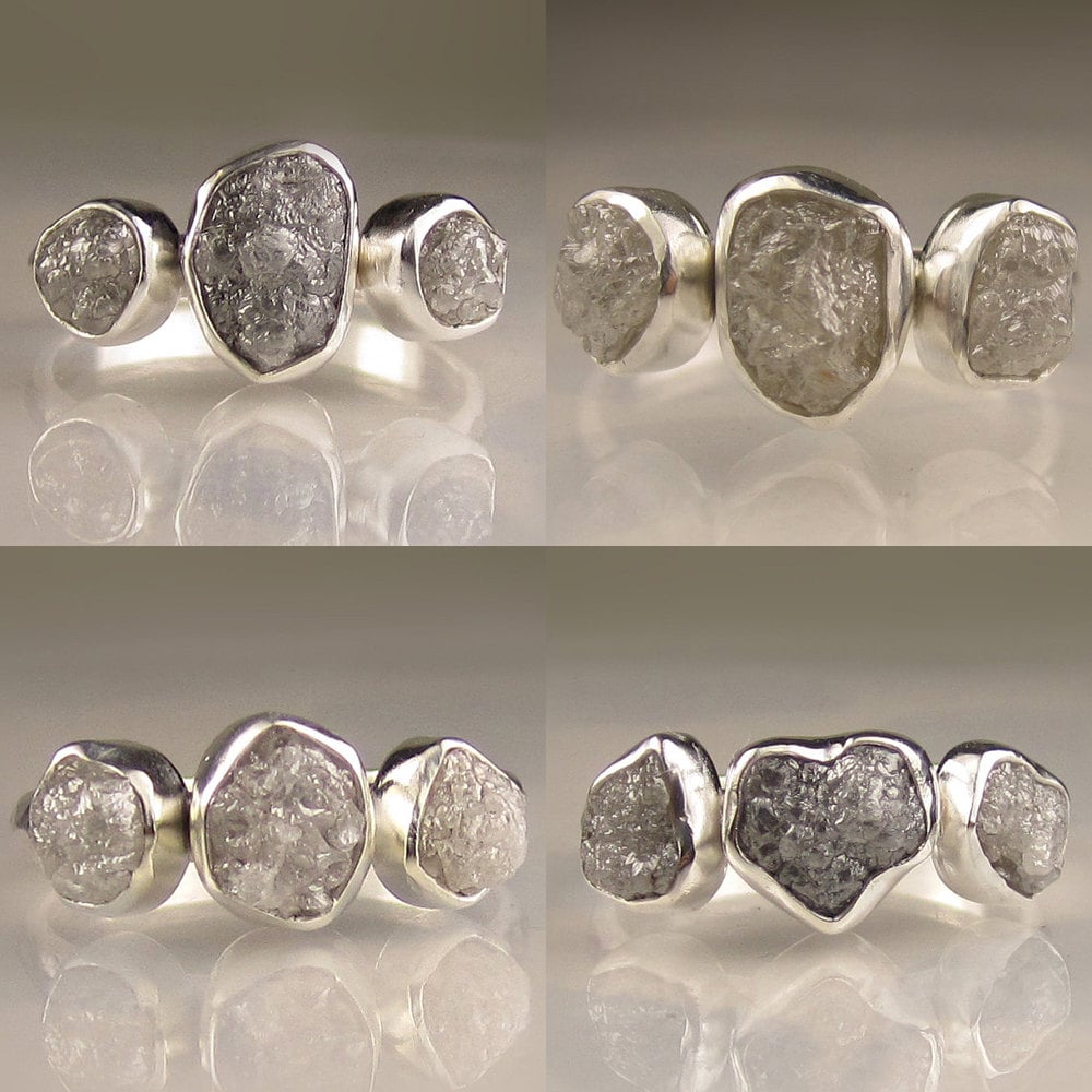 Triple Raw Diamond Engagement Ring