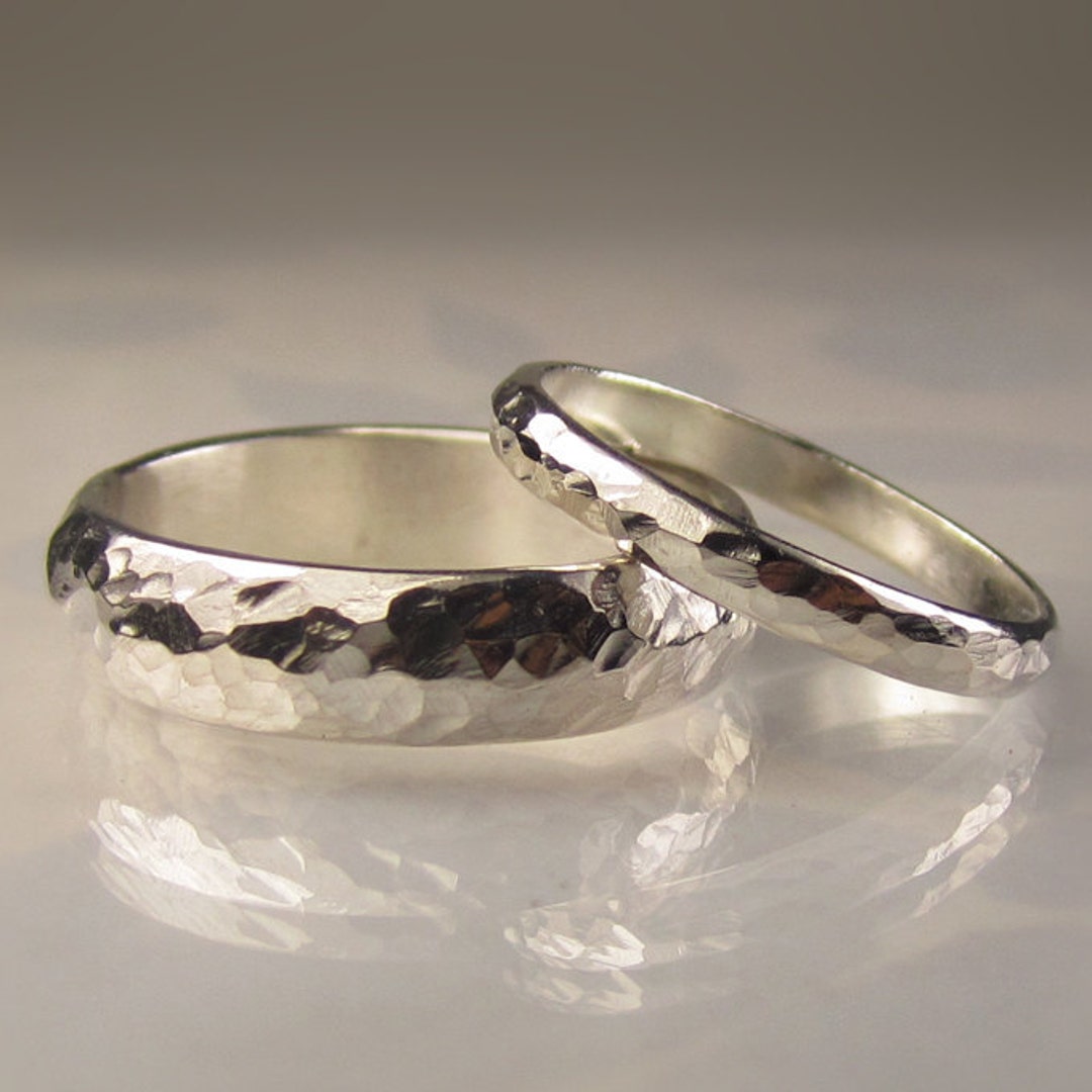 His and Her Hammered Wedding Band Set in Palladium Sterlng - Etsy