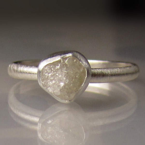 Rough Diamond Ring - Palladium Sterling Silver  - Raw Diamond Ring - Uncut Conflict Free Diamond  Engagement Ring