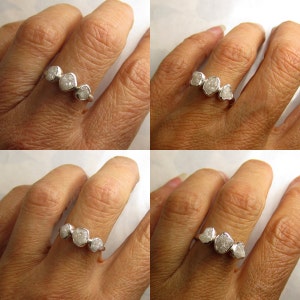 Silver or White Raw Diamond Engagement Ring Three Stone Diamond Ring Custom Recycled Palladium Sterling image 4