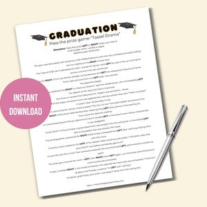 Funny Graduation Pass the Prize Game | Graduate Pass the Gift Game | Left Right Game Printable for Grad Party |Class of 2025 Graduation Game
