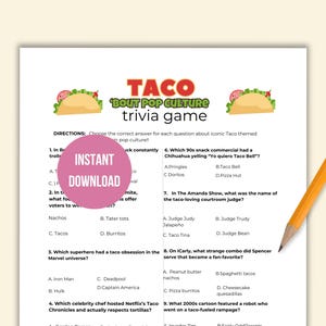 Taco Trivia Game Printable | Funny Fiesta Games for Adults | Mexican Party Games | Taco Tuesday Game | Cinco de Mayo Trivia Questions