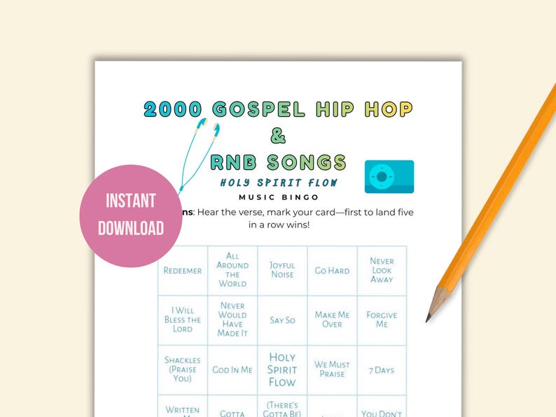 2000s Nostalgia Gospel Hip Hop & RnB Music Bingo | Music Quiz Game Printable
