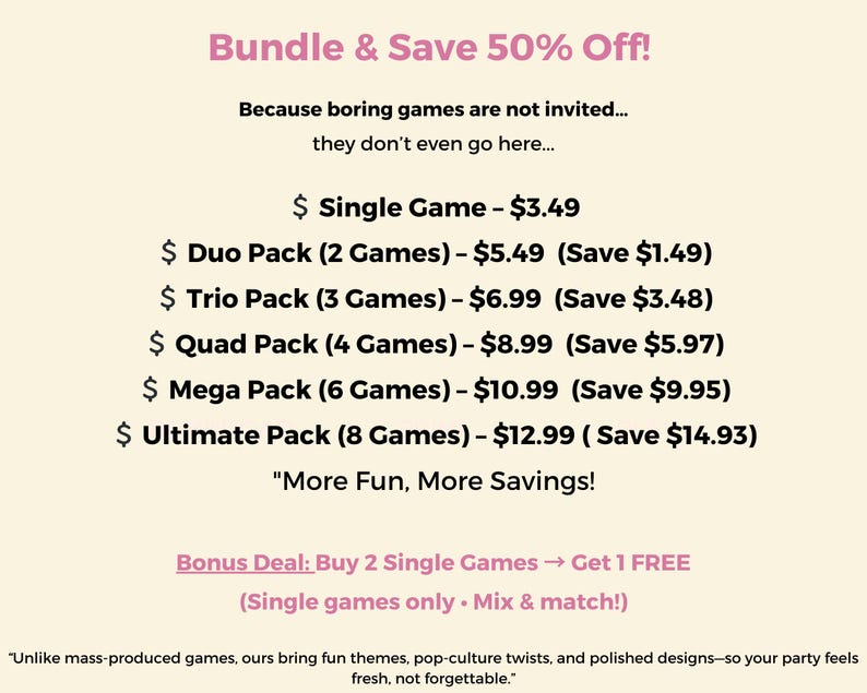 bundle & save digital product pricing list
