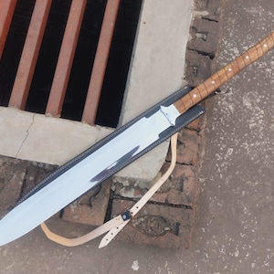 Handmade Large Steel Sword Custom Engraved Double Sided Hand Forged Viking Sword Anniversary Gift for Husband Groomsmen Gift