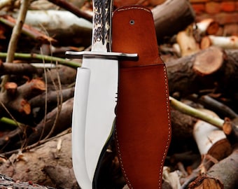 Handmade Bowie Knife | Carbon Steel Hunting Knife | Natural Material Handle Personalized Gift for Him | Birthday Gift for Boy Friend