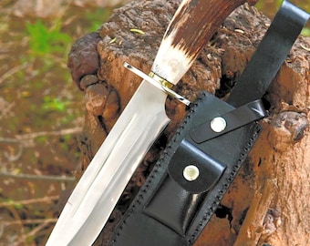 Bowie Knife Natural handle knife with sheath 1095 carbon steel, gift for him graduation gift for son knife for him personalized knife