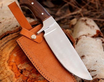 Personalized Custom Engraved Birthday Gift for Him Hunting Knife with Wood Handle and Leather Sheath Camping Knife Anniversary Gift for Him