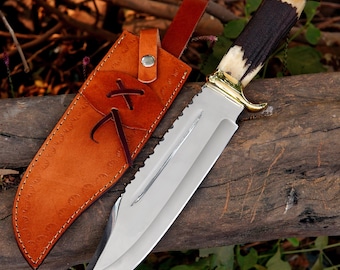 Prezent urodzinowy, nóż Bowie z uchwytem z naturalnego materiału, prezent dla niego | Nóż ze stali węglowej | Prezent dla ojca | Bezpłatny grawerunek, ręcznie robiony