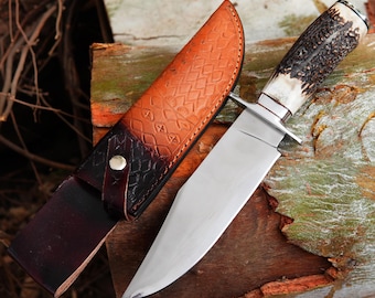 Birthday Gift Custom Hunting Knife Bowie Knife 5160 Spring Steel With Leather Sheath Natural Handle Gift For Him Outdoor Survival Knife