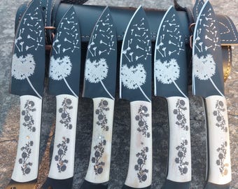 Steak knife set Carbon Steel Blade With Natural white Engraved Handle 6 pcs cutlery set for kitchen gift for her Anniversary Gift Handmade
