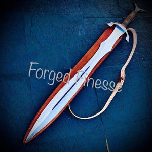 Spada grande fatta a mano in acciaio al carbonio, regalo per sposi e regalo per anniversario di matrimonio per marito, fodero in pelle per spada vichinga incluso