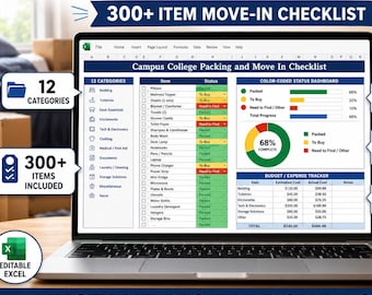 College Dorm Packing List Tracker 300+ Item Move-In Checklist Editable Excel Sheet Freshman College Essentials Dorm Room Planner Organizer