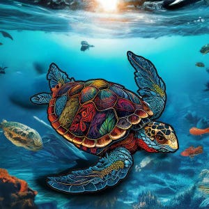 Handcrafted Wooden Jigsaw Puzzle, Large Sea Turtle Art, Home Decor Gift image 6