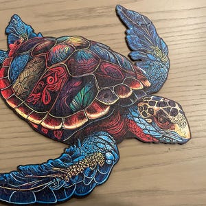 Handcrafted Wooden Jigsaw Puzzle, Large Sea Turtle Art, Home Decor Gift image 3