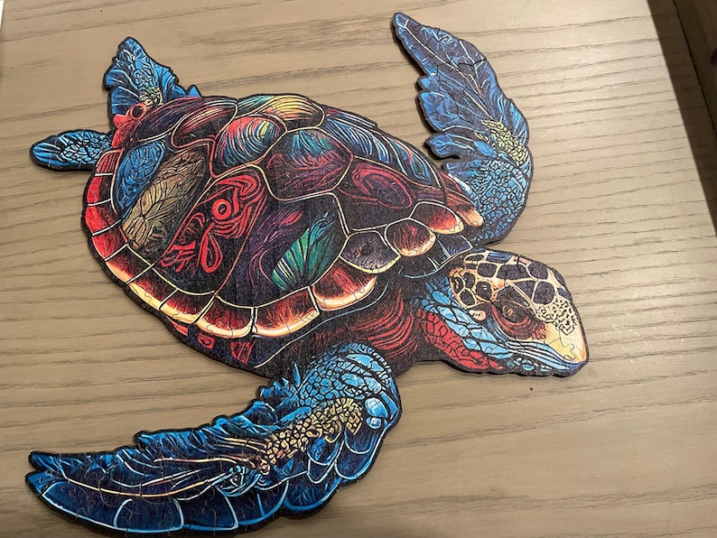 Handcrafted Wooden Jigsaw Puzzle, Large Sea Turtle Art, Home Decor Gift image 3