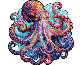 Octopus Wooden Jigsaw Puzzle, Artistic Challenge, Eco-Friendly