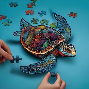 Handcrafted Wooden Jigsaw Puzzle, Large Sea Turtle Art, Home Decor Gift image 5