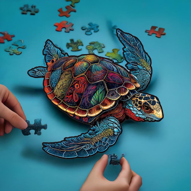 Handcrafted Wooden Jigsaw Puzzle, Large Sea Turtle Art, Home Decor Gift image 5