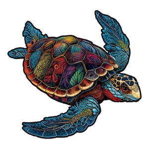 Nestologi Wooden Jigsaw Puzzle for Adults, Large Sea Turtle, Artistic, 5 Hours to Complete, Handcrafted, Challenging, Unique Home Decor Gift