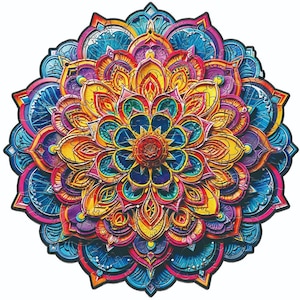 Mandala Flower Bouquet Wooden Puzzle for Adults, Challenging Jigsaw Puzzle, 150 pieces, 15 inches in diameter, approx 5 hours to complete