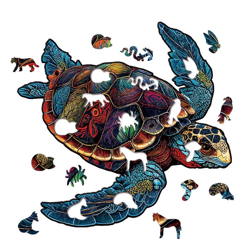 Handcrafted Wooden Jigsaw Puzzle, Large Sea Turtle Art, Home Decor Gift image 2