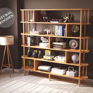 Solid Beech Wood Bookshelf: 5-Shelf Minimalist Design