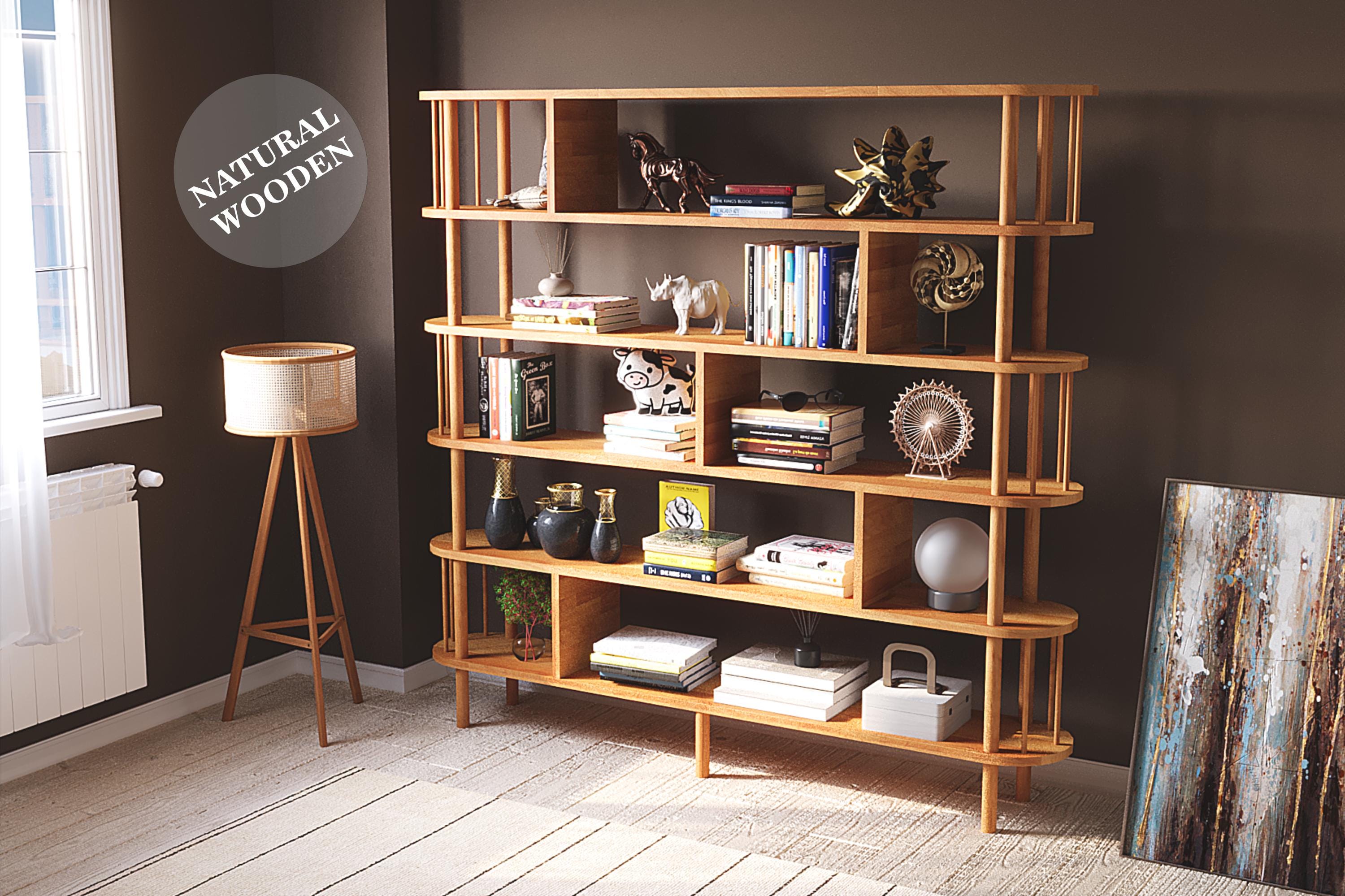 Wooden Bookshelf with 5 Shelves, Oval Edges, Easy Assembly, Space-Saving Storage, Minimalist Design, Ideal for Books & Home Décor