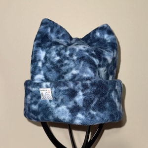 Handmade Fleece Beanie - Blue Eclipse - Double-Lined Cuffed Winter Hat
