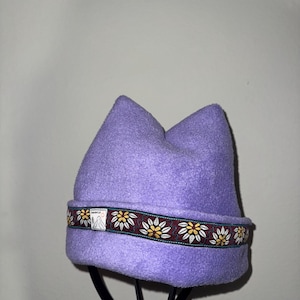 Handmade Fleece Beanie: Black Mosaic Design, Double-Lined Cuff