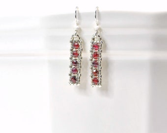 garnet gemstone minimalist earrings . january birthstone earrings . january birthday gift . red gemstone earrings . delicate earrings