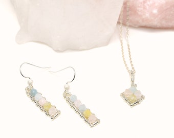 beryl pastel gemstone jewelry set . earrings and pendant . pastel jewelry . mothers day gift  . pastel earrings . pastel pendant .