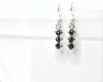 delicate black tourmaline drop earrings . dainty black earrings . delicate black gemstone earrings . black tourmaline earrings .