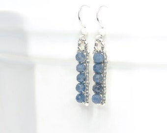 sapphire gemstone earrings . september birthday gift . blue sapphire and silver beaded earrings . dainty earrings . nickel free . beaded