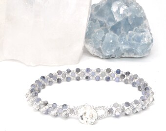 tazinite gemstone bracelet . tanzinite and crystal dainty bracelet . delicate gemstone bracelet . dainty blue bracelet . gemstone bracelet