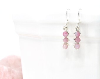 pink tourmaline gemstone earrings .  pink drop earrings . delicate pink earrings . dainty pink earrings . nickel free jewelry . valentines