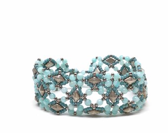 amazonite turquoise glass beaded cuff bracelet . lacey cuff bracelet . gemstone cuff bracelet . amazonite gemstone jewelry . silver .