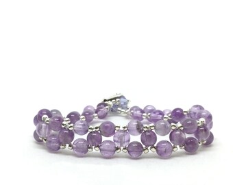 amethyst gemstone bracelet . silver beads . gemstone bracelet . amethyst bracelet . purple gemstone bracelet . amethyst jewelry . february