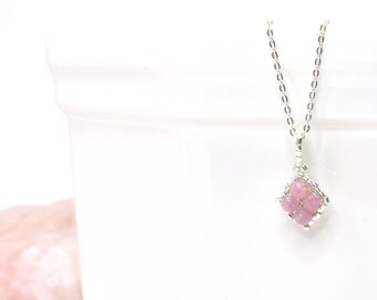 pink tourmaline gemstone pendant necklace . tiny pink gemstone pendants . pink tourmaline necklace . pink pendant . nickel free jewelry