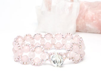 rose quartz bracelet . pink gemstone bracelet . pink bracelet . love . quartz bracelet . quartz jewelry . rose quartz jewelry . nickel free