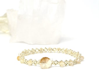 gold rutilated quartz gemstone tennis bracelet . gold gemstone tennis bracelet . handmade jewelry . nickel free jewelry . dainty, delicate