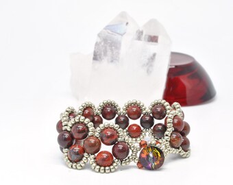 poppy jasper gemstone bracelet . red gemstone bracelet . gemstone jewelry . handmade jewelry . red bracelet . cuff bracelet . jasper jewelry
