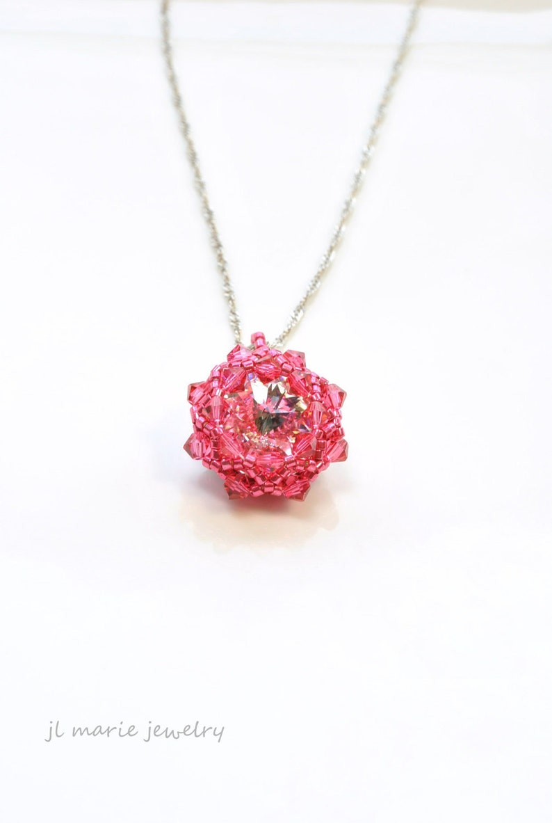 Bright Pink Swarovski Crystal Pendant Necklace Image 0