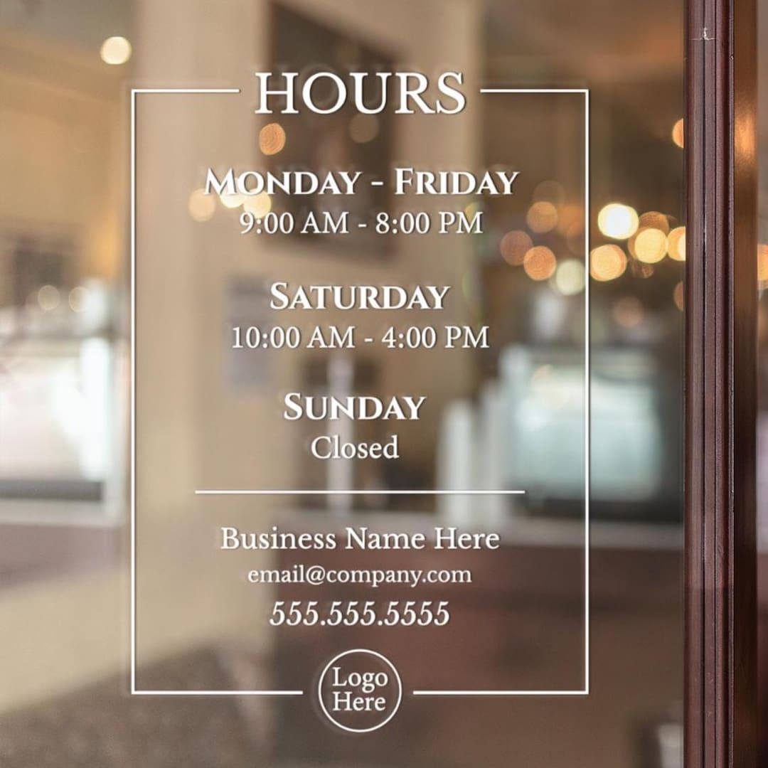 Custom Business Hours Window Decal for Stores - Etsy